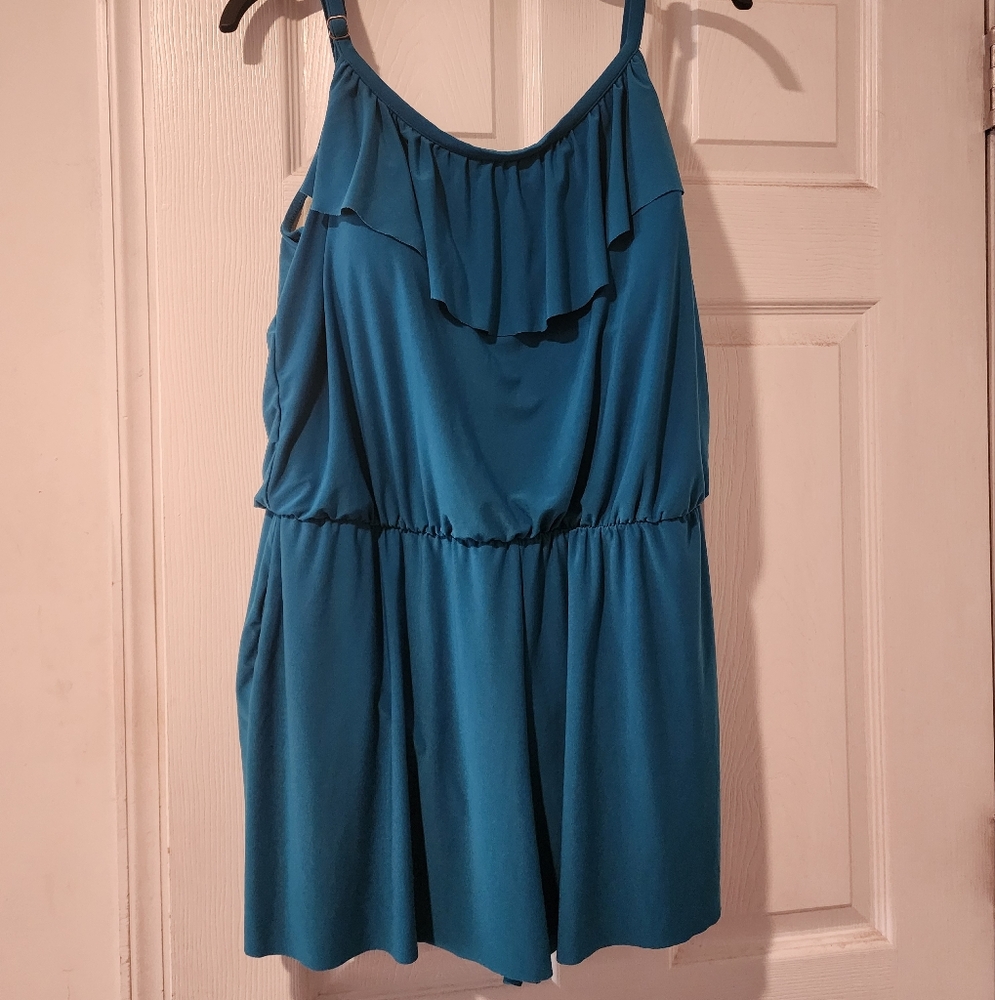 Blue Ruffle Sleeveless Swim Romper Size 20W From Macys
